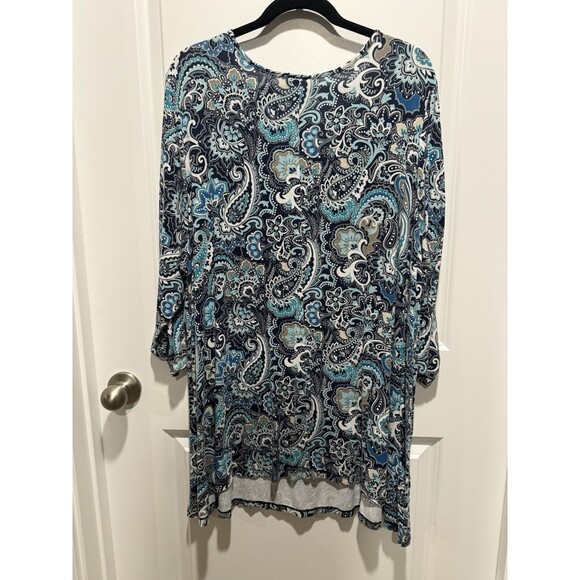 Catherine’s Blue Paisley 2X Dress Long Sleeve Women’s Plus White Teal - Picture 6 of 11